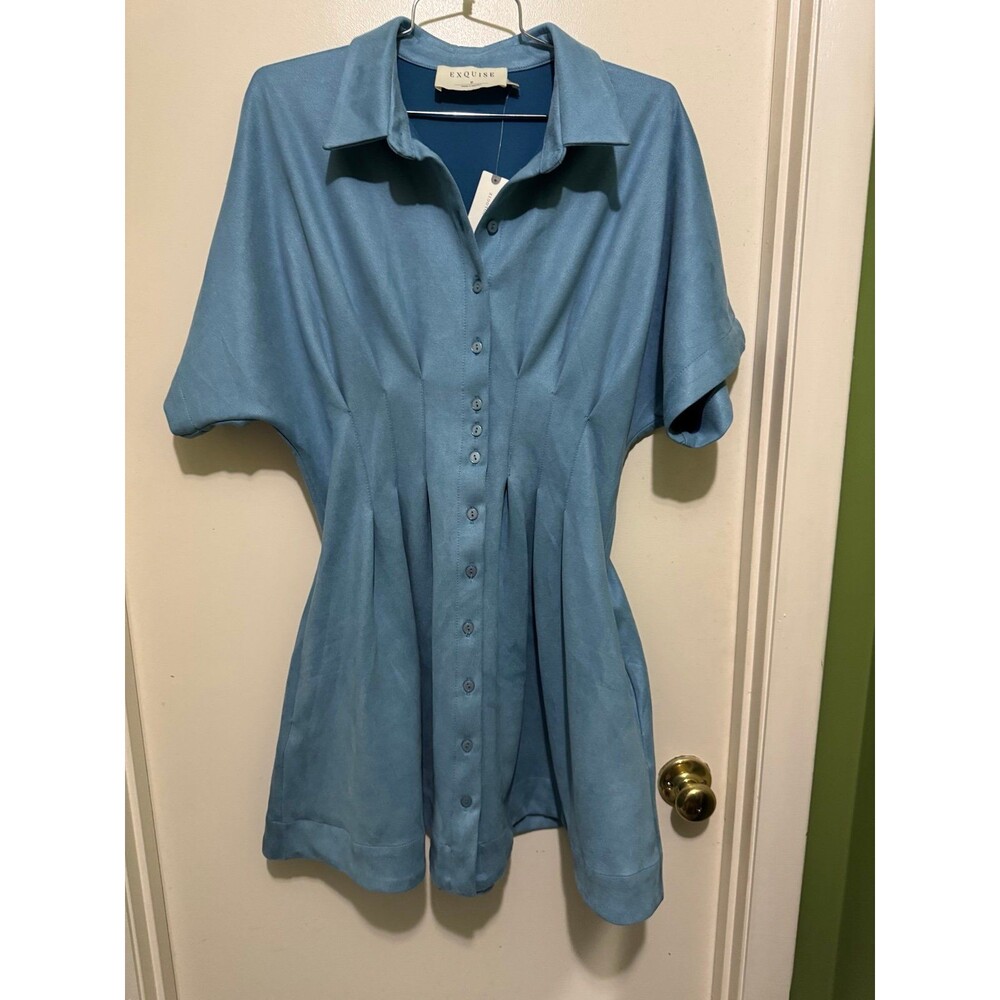 ESQUISE ANTHROPOLOGY TOBIE FAUX SUEDE MINI DRESS DUSTY BLUE medium nwt